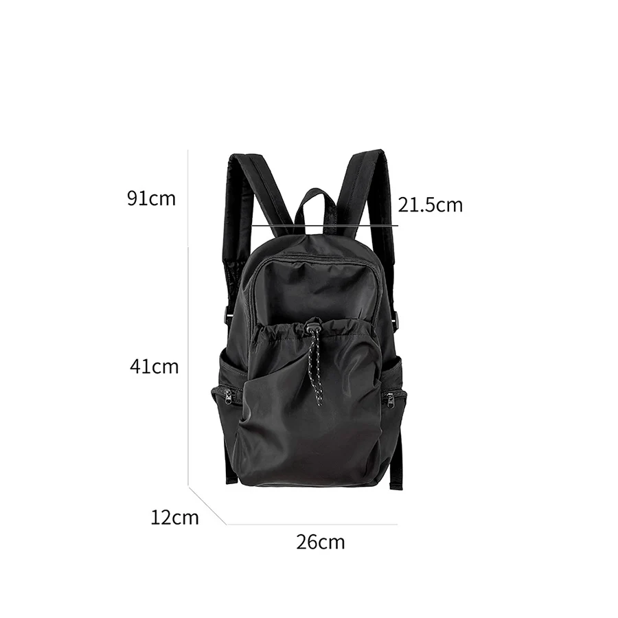 Mochila Coreana de gran capacidad para niñas, bolso de hombro plisado de nailon, mochila de viaje de color sólido, mochila negra