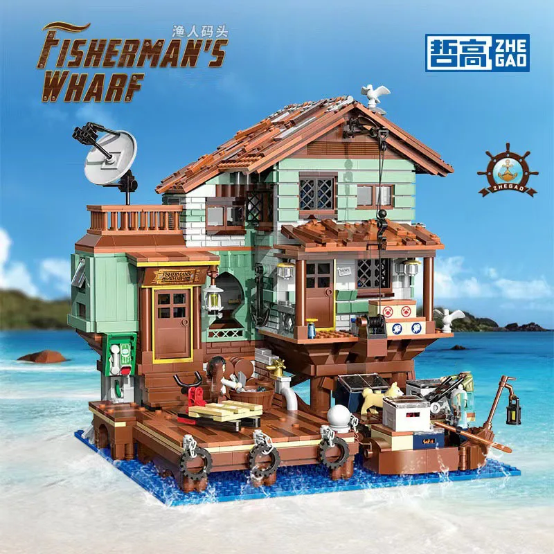 

ZHEGAO MINI 00421 Fishman's Wharf Cabin Model Modular Street View Series DIY Toys Building Blocks Gift For Boys 2046Pcs