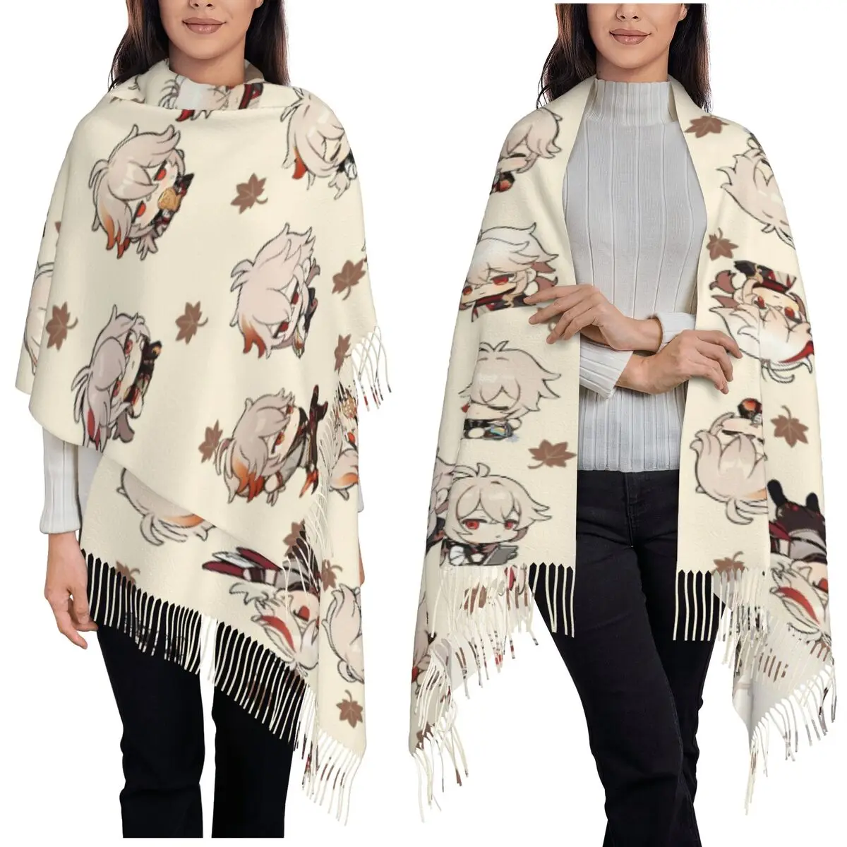 

Kaedehara Kazuha Maple Genshin Impact Anime Game Scarf Tassel Scarves Women Warm Shawls and Wraps Large Fall Winter Shawl Wrap