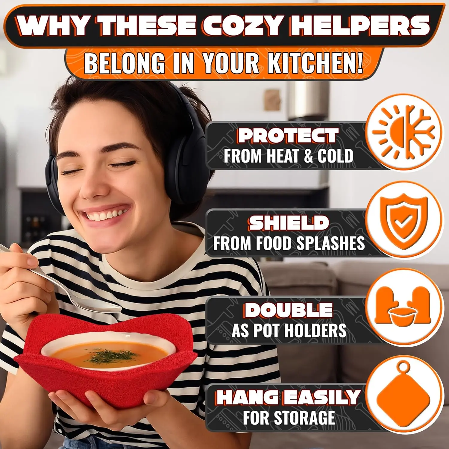 Microwave Bowl Cozy Quilted Heat Resistant Holder for Bowls Plates Soup Food Kitchen Insulated Protector Pot Holder Hot Pads Set - view 4