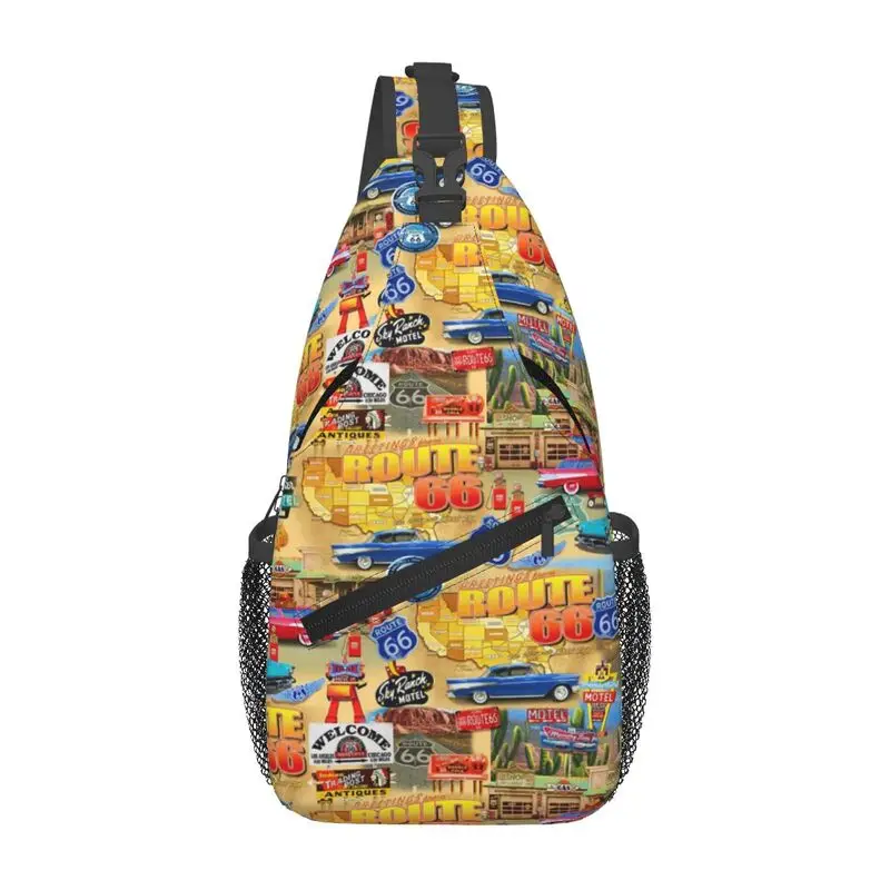

Ride The Route 66 Sling Chest Bag Customized Biker Motorcycle Mother Road Shoulder Crossbody Backpack for Men Traveling Daypack