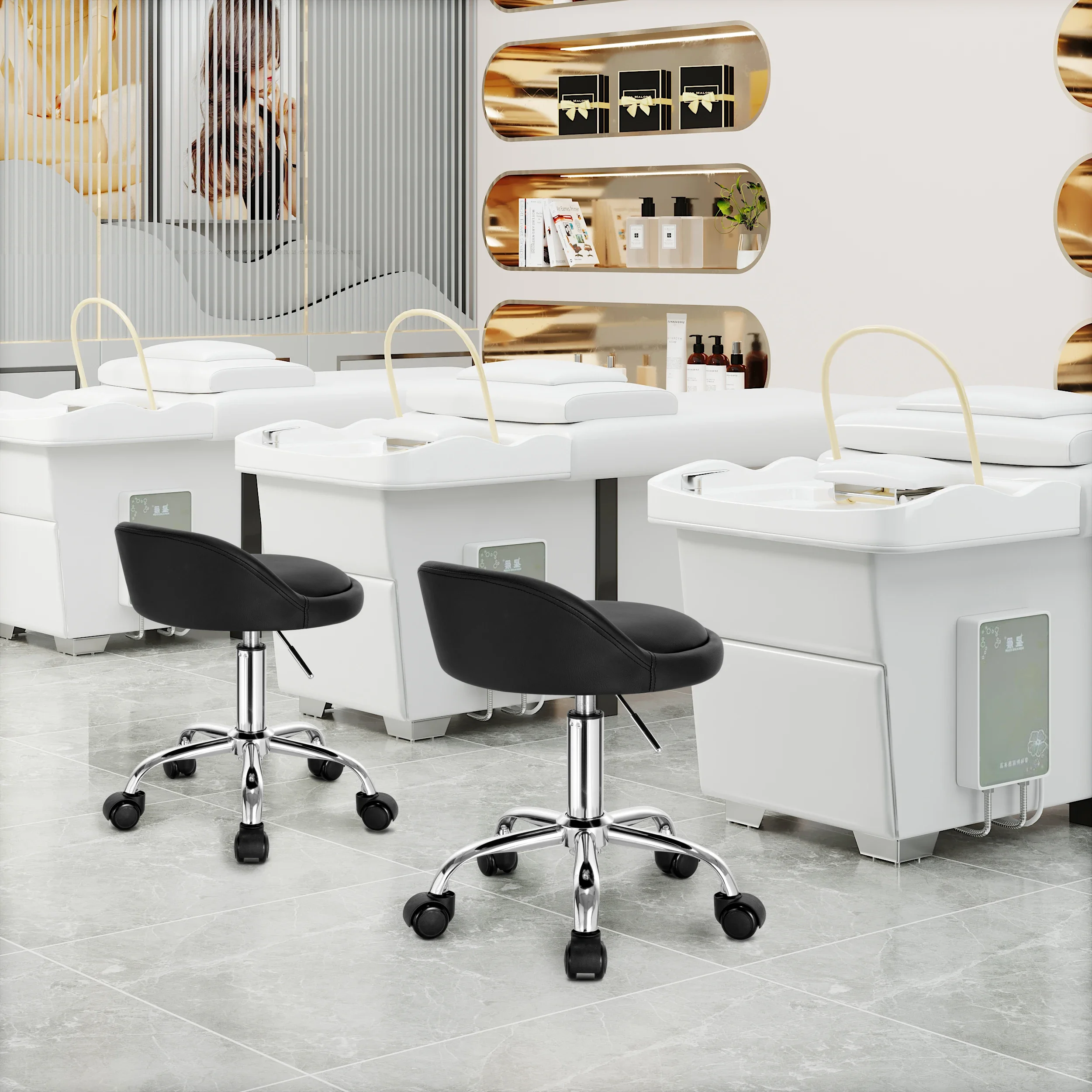 Swivel Office Stool with Wheels Height Adjustable Computer Chair With Low Backrest Work  Roller Rocker Dressing Stool