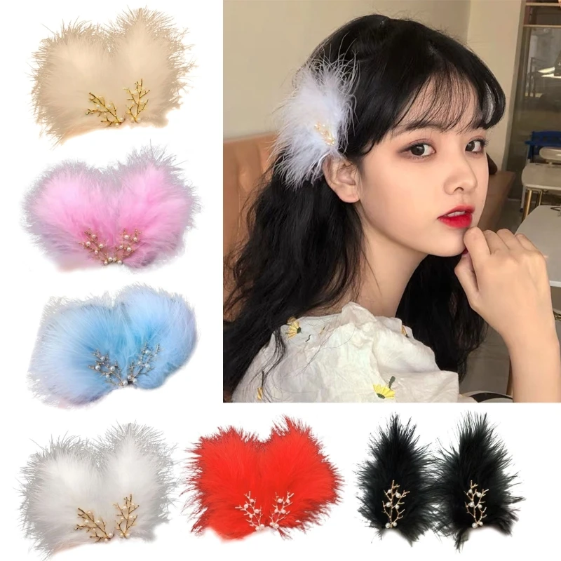 Chinese Feather Hair Clip Cosplay Headwear for Woman Girls Taking Photo Shopping Travel Non-slip Hairpin