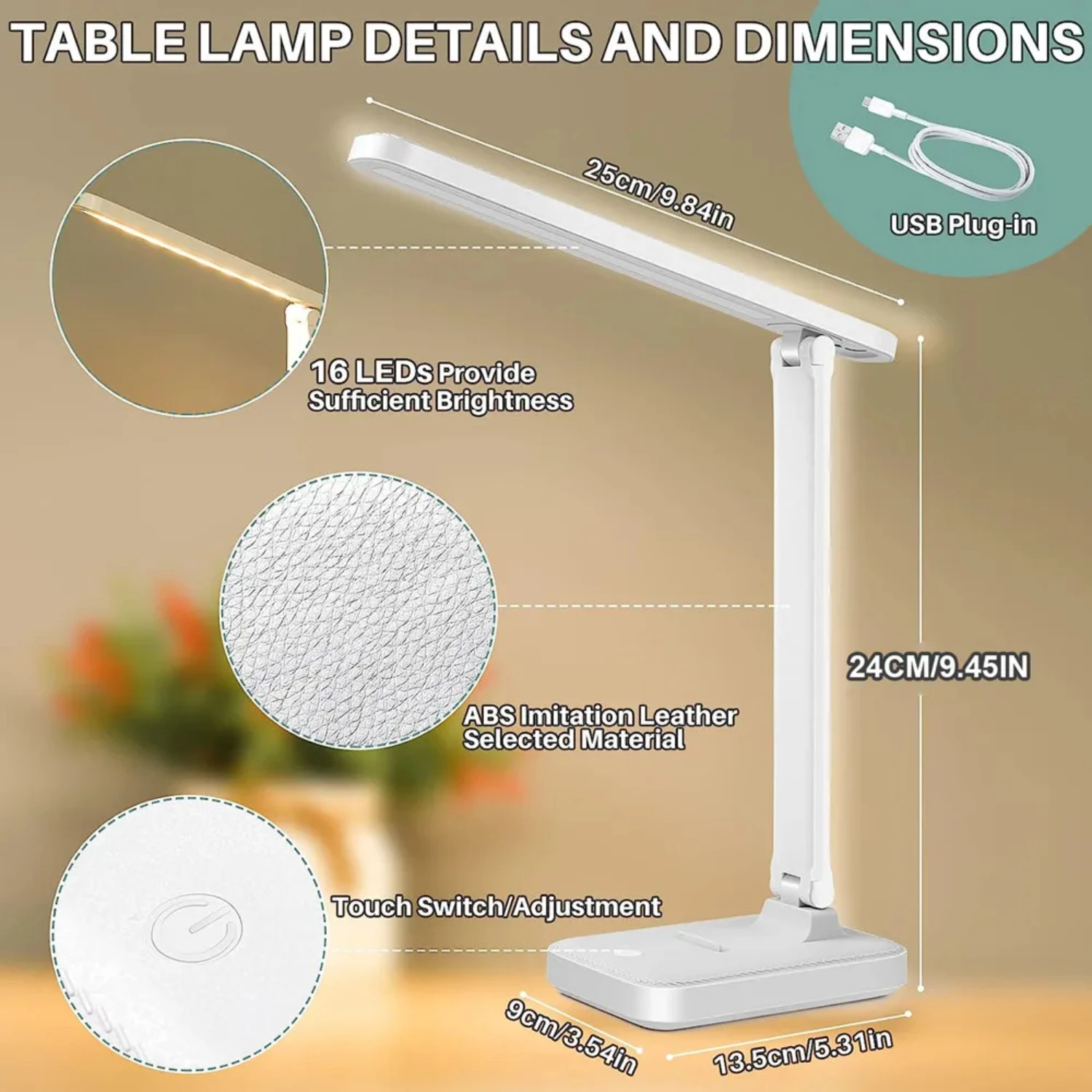 LED Desk Lamp Eye Protect  3 Levels Dimmable Office Light Foldable Table Lamp Bedside Lamp  Reading, dormitory study