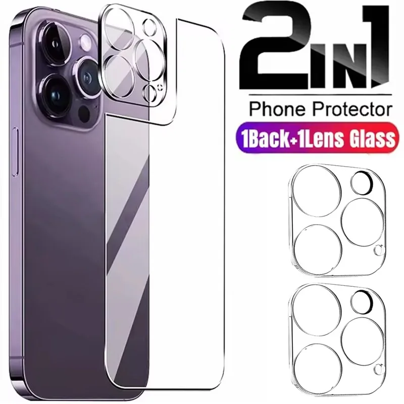 Vidro temperado traseiro 2 em 1 para iphone 16 15 14 13 12 pro max 16 plus 15plus 13 mini protetor de tela traseira com filme de lente de câmera