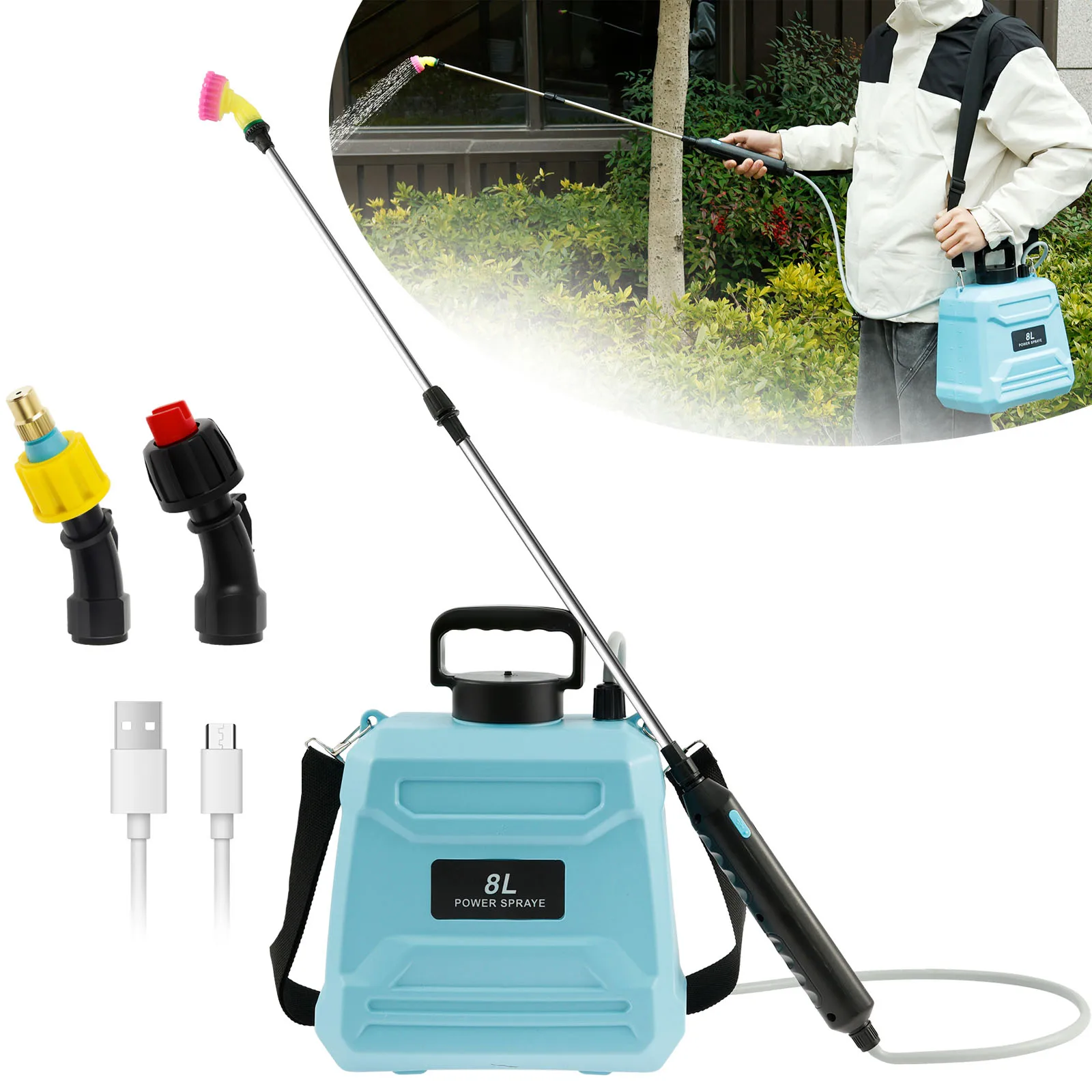 

Electric Sprayer with Adjustable Retractable Spray Gun Battery Powered Sprayer 8L Ergonomic Electric Sprayer for Glass Cleaning