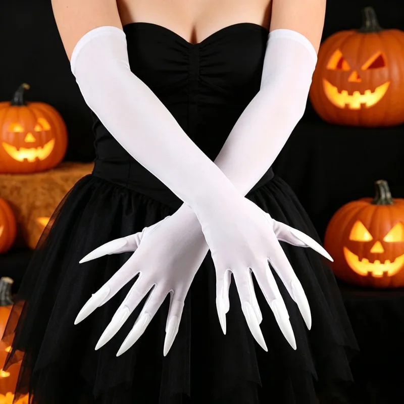Long Ghost Claw Gloves White Black Green Long Nail Demon Gloves Halloween Party Cosplay Clothing Accessories Props Witch Gloves