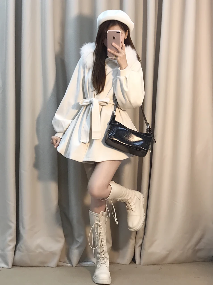 

Теплое короткое пальто женское осенне-зимнее 2025 года, новая модель, шерстяное, с меховым воротником, средней длины, из полиэфирного волокна