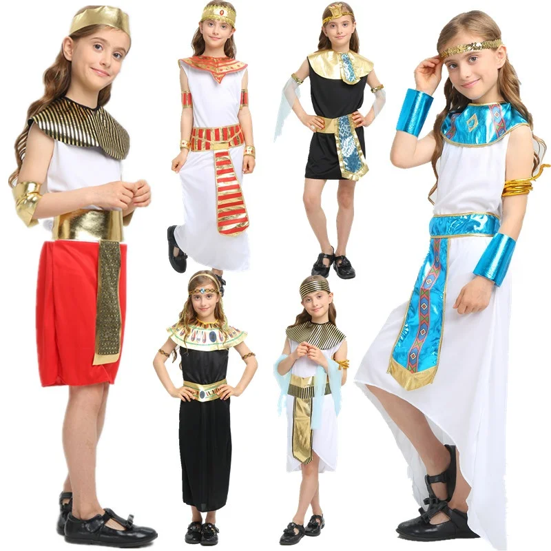ชุดคอสเพลย์เด็ก ราชินีอียิปต์โบราณ เจ้าชายโรมัน ชุดแฟนซีเด็กชายเด็กหญิง ชุดเล่นบทบาทสมมติในสไตล์อียิปต์โบราณ