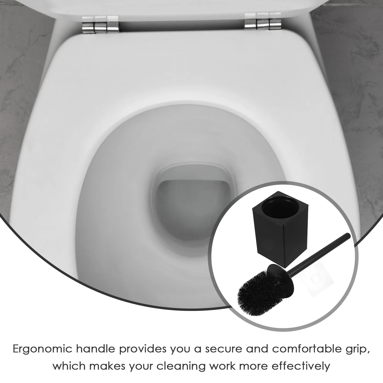 

1PC Toilet Brush Set Heavy Duty Cleaning Bathroom Scrub Long Handle Black Non Slip Grip Hair Removal Easy Clean No Drill