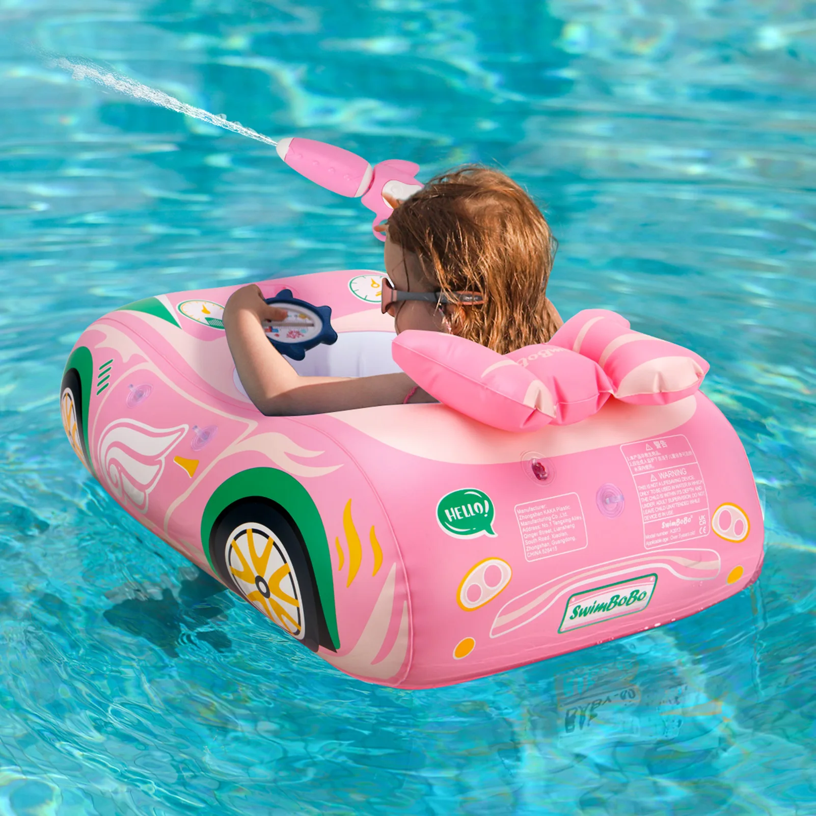 Swimbobo Pink Girl Kids Inflatable Children Swimming Seat Boat Floating Water Gun Toddler Water Toy Baby Ring Float With Canopy