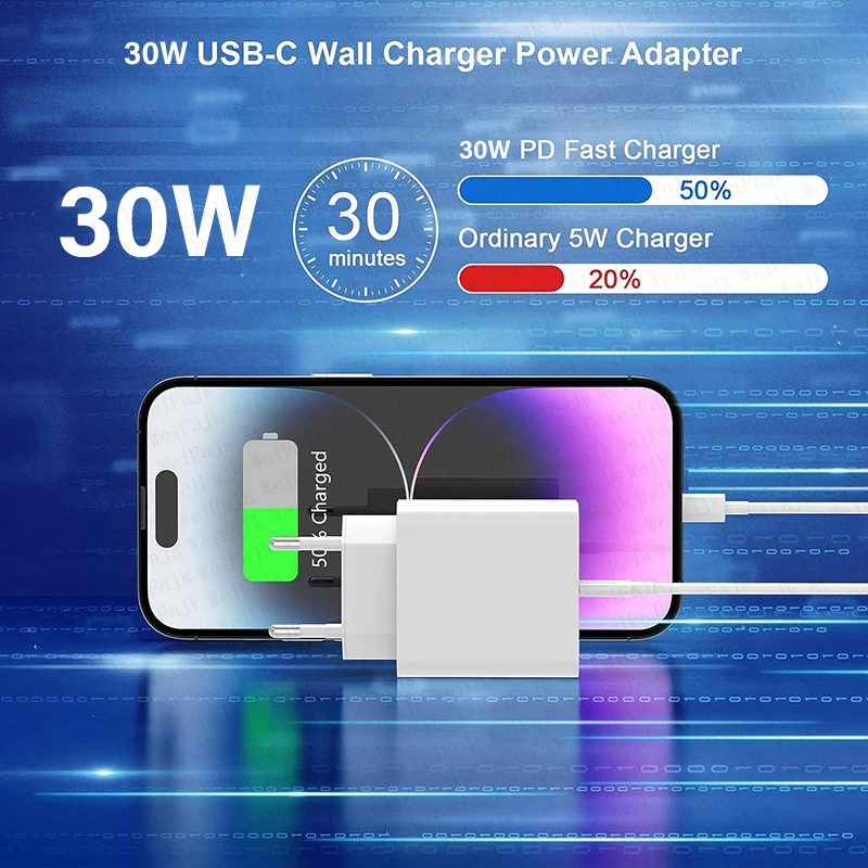 For Apple Original 30W Quick Charger For iPhone 11 13 12 14 15 Pro Max Mini XR XS 8 Plus iPad Fast Charging Type C iPhone Cable