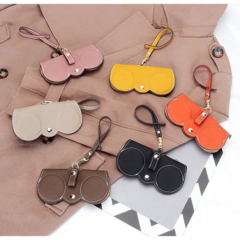 Luxury Design Genuine Leather Glasses Case for Women Eyewear Accessories Simple Cute Wristlet Portable Sunglasses Holder Bags