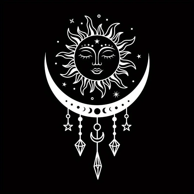 Sun and Moon Celestial Wall Decals Bedroom Wall Decoration Mural, Boho Mystical Magic Moon Vinyl Art Sticker Car Window Decor