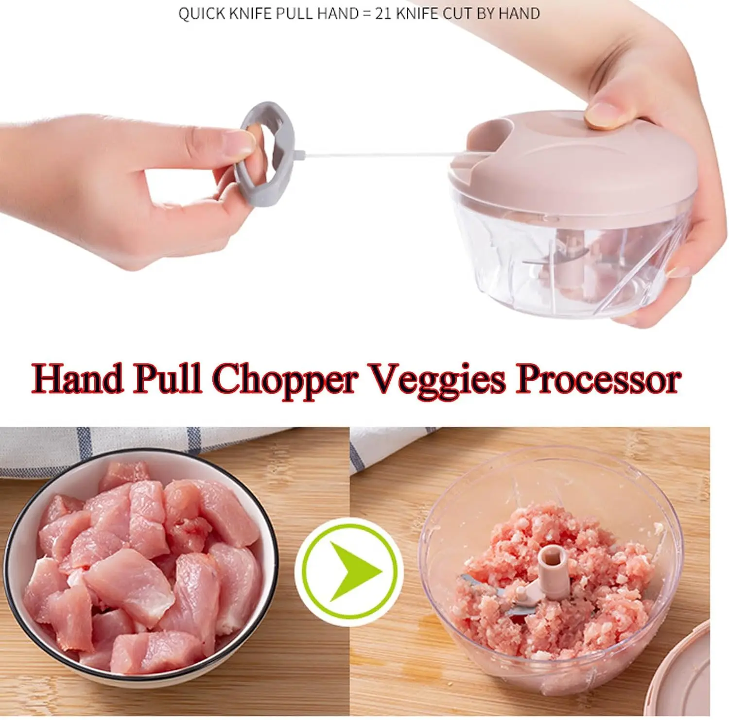 500/900ML Manual Chopper Household Garlic Onion Masher Food Vegetable Quick Cutting Meat Grinder Kitchen Tool Accessories