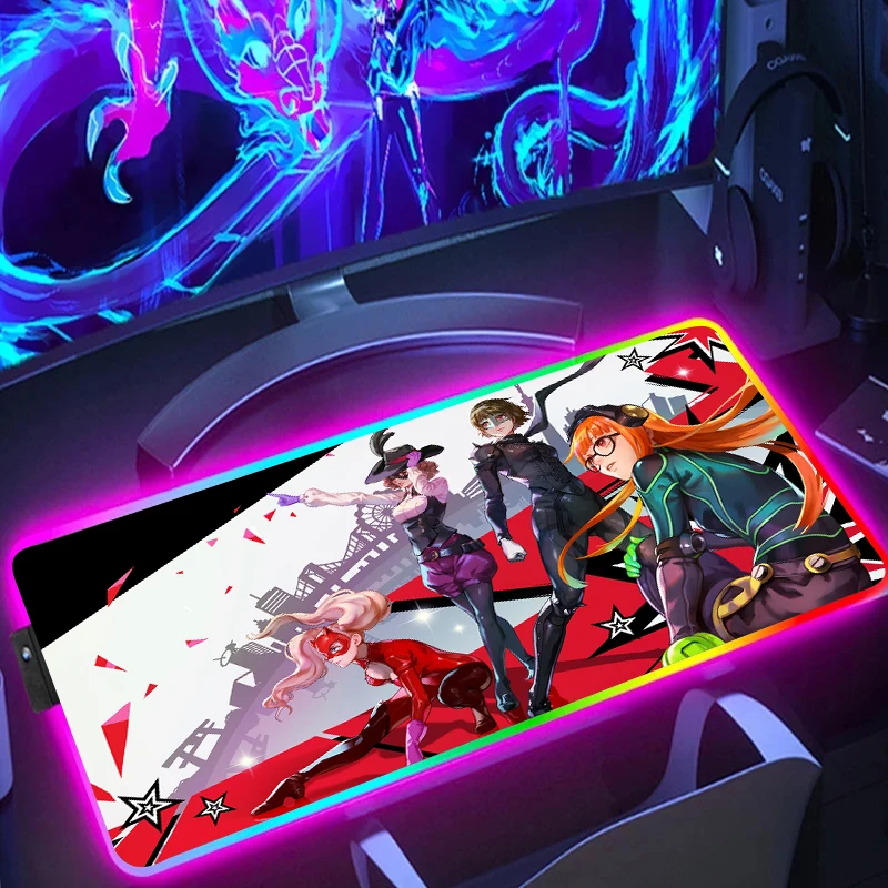 RGB Persona 5 Mouse pads Colorful Light Gamer Desk Mat Persona 5 Anime Kawaii Mousemat PC Accessories Anti-Slip Mouse mats 90x40