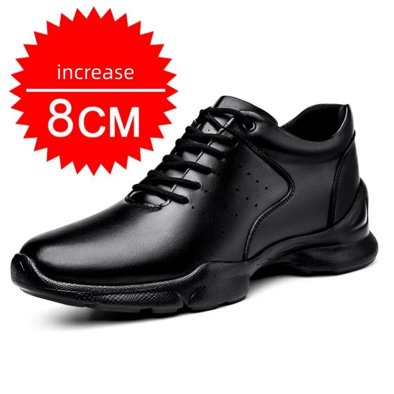 4-8CM Height Increase Men Cow Leather Oxford Casual Shoes Comfor Lightweight Non Slip Commuting Outdoor Elevator Sneakers Women