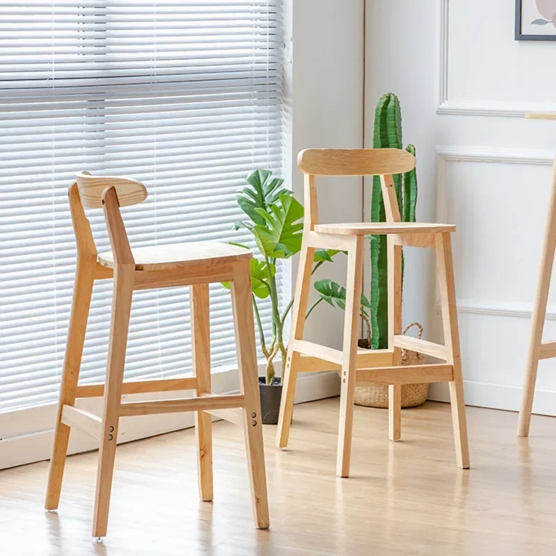 Silla de Bar con respaldo de madera maciza, taburete alto moderno con respaldo para tienda de té y leche, muebles de Bar Retro nórdicos