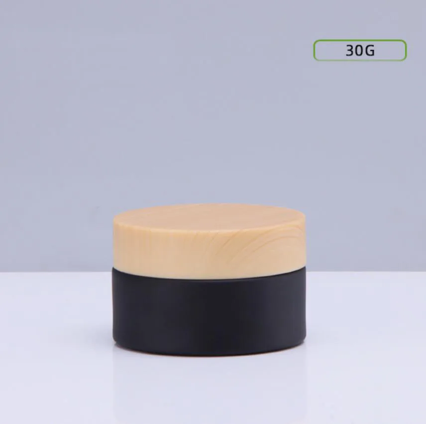 30G black glass jar wooden shape lid day night cream/moisturizer/essence/gel  hyaluronic acid serum wax cosmetic packing