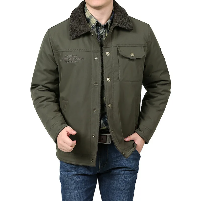 

Fleece Thickened Jacket Men's Autumn And Winter Multi-pocket Lapel Tooling Jacket Loose-fitting Winter Deck Clothes