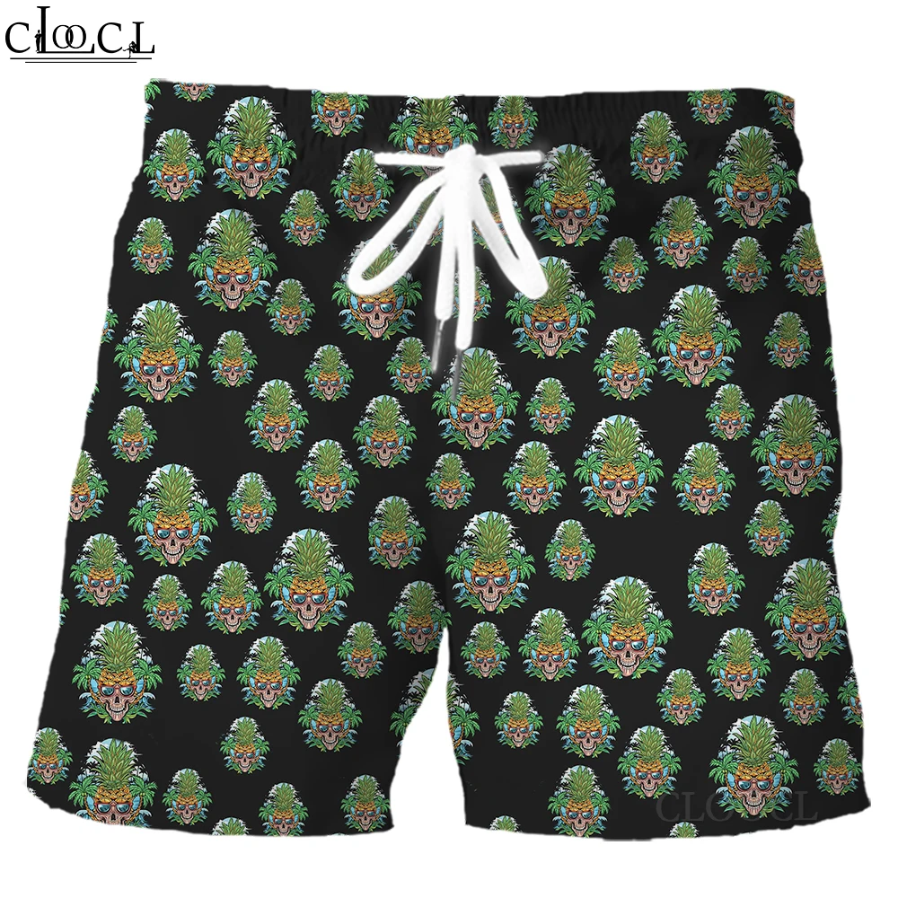 HXHawaiian Shorts Polynesian Skull Pineapple Leaves Printed Pants Elastic Pockets Beach Shorts Men Clothing Dropshipping