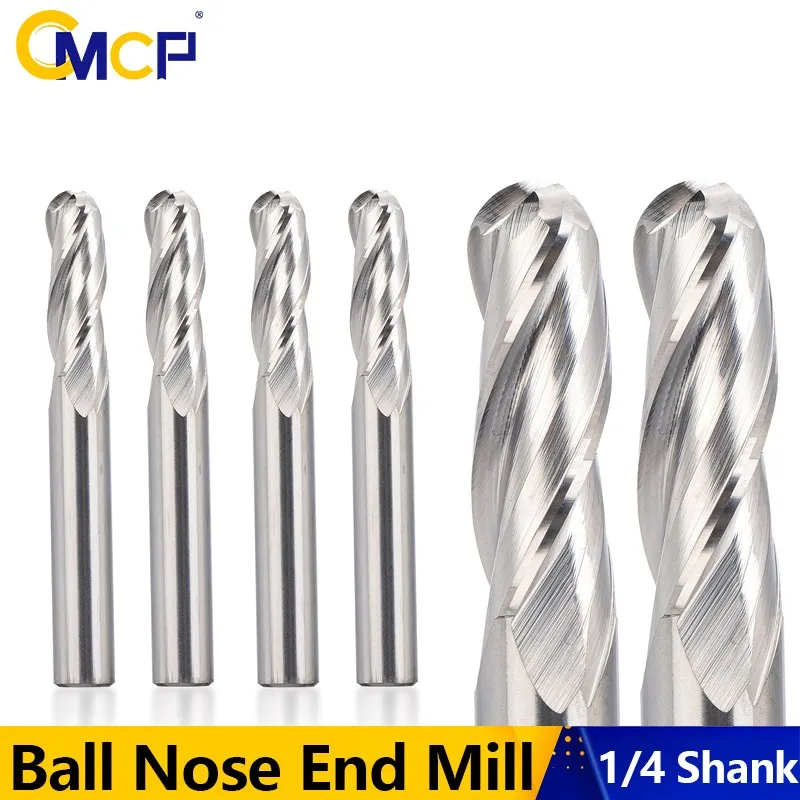 

CMCP Ball Nose End Mill 3 Flute Carbide Milling Cutter 1/4 inch Shank CNC Machine Router Bit for Woodwrorking