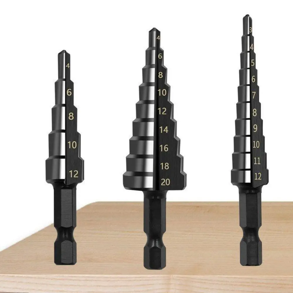 

3Pcs Portable Wood Metal Hole Drill Bit HSS Straight Groove Stepped Drill Bit High Quality Drilling Tools Set Hole Opener