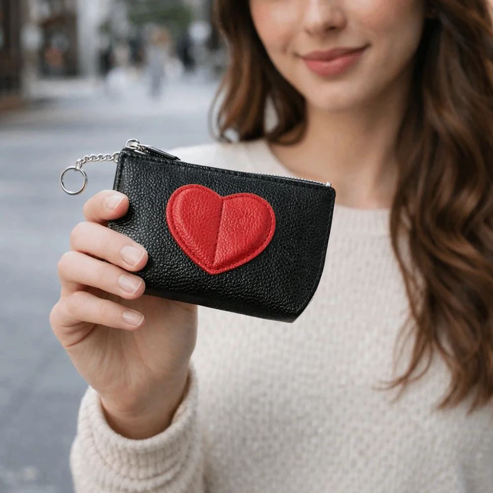 

Модный мини-кошелек для монет с сердечком, многофункциональный корейский вариант, кошелек для мелочи из искусственной кожи на молнии, кошелек для ключей, подарочная сумка