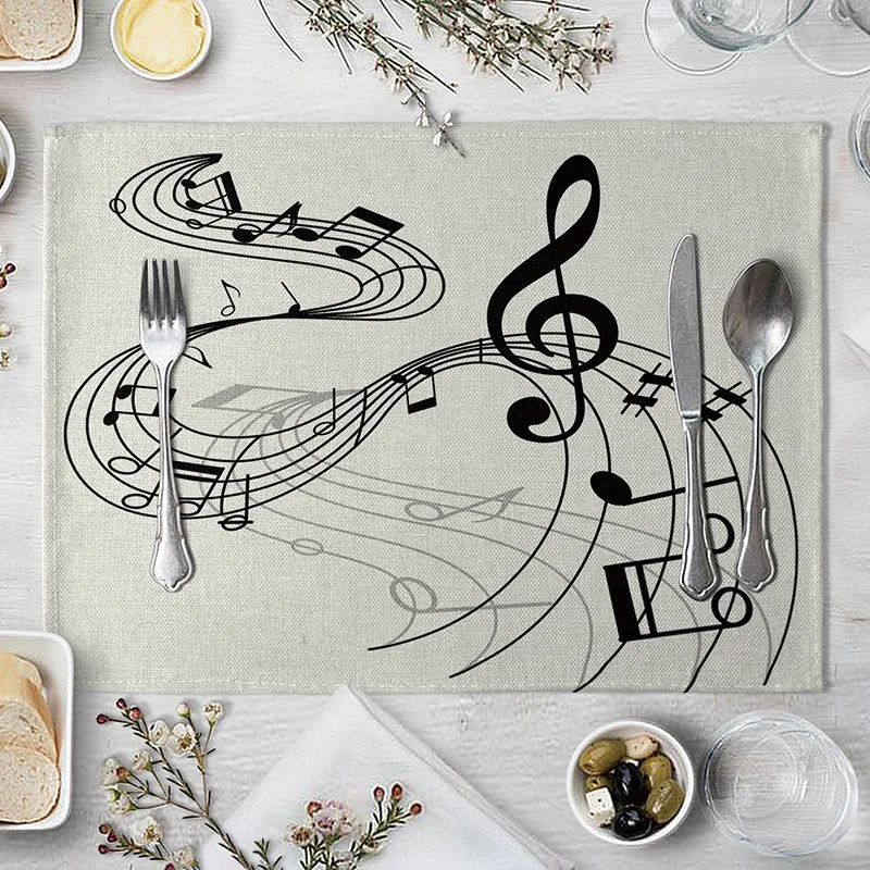 Vintage Musical Note Placemats Kitchen Placemat Dining Table Mats Tea Coaster Cotton Linen Pads Bowl Cup Mats 40X30cm Home Decor