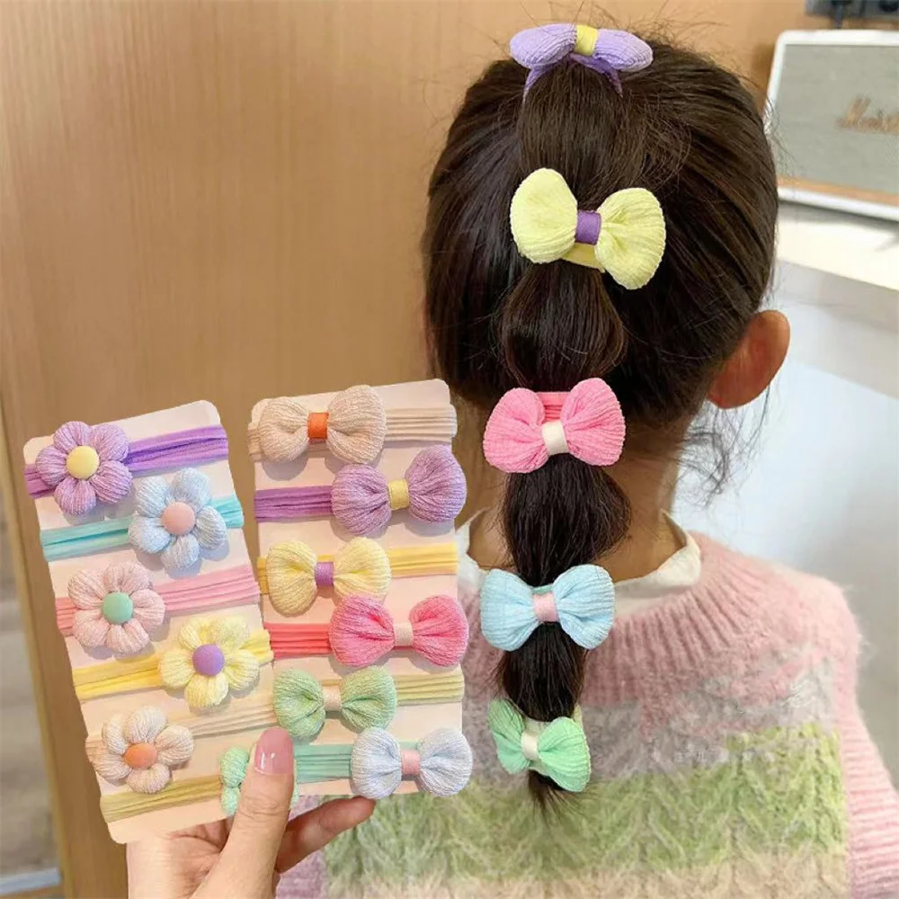 Kids Cute Flower Hair Bands Temperament Bownot Headress Sweet Soft Elastic Circle Ponytail Scrunchies Headwears