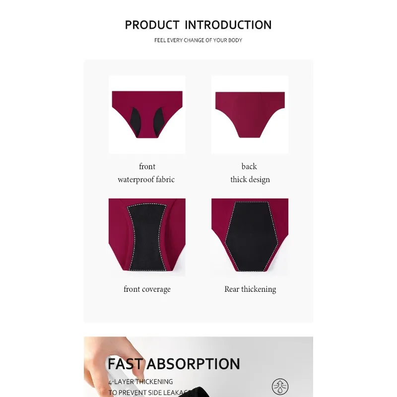 Período Multi-Color Roupa Interior, Vazamento Anti-lado, Calças Multi-camada, Secagem Instantânea, Sexy