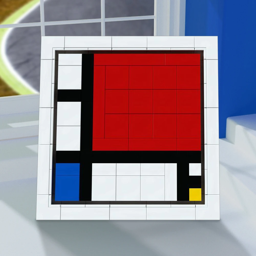 

Композиция MOC Piet Mondrian с красным, синим и желтым рисунком, строительные блоки, художественный набор, игрушечный кирпич, детский подарок на Рождество и день рождения