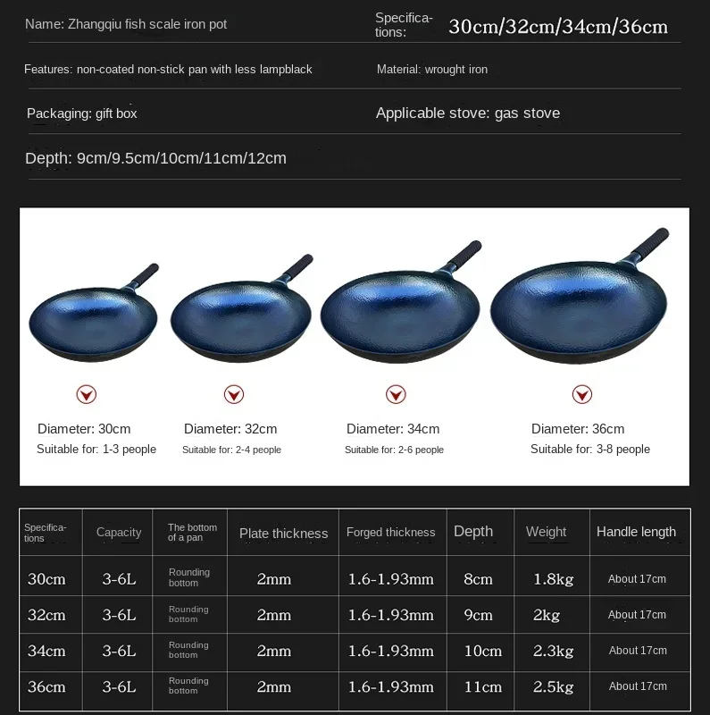 Imagem -06 - Handmade Antiaderente Ferro Pan sem Revestimento Geral Zhangqiu Ferro Wok Saúde Wok Fogão a Gás Fogão de Indução 36cm Alto Grau