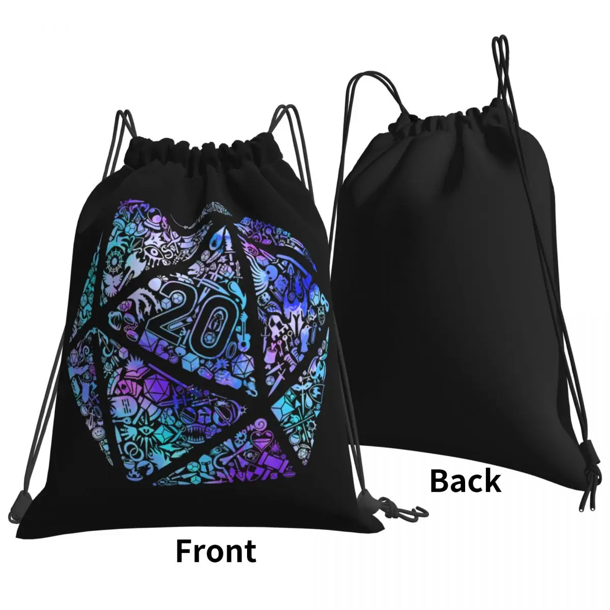 Colorful Mosaic D20 Dnd Dungeon Dragon Drawstring Bags Gym Bag Gym Shoe Bag Eco Friendly Outdoor Running