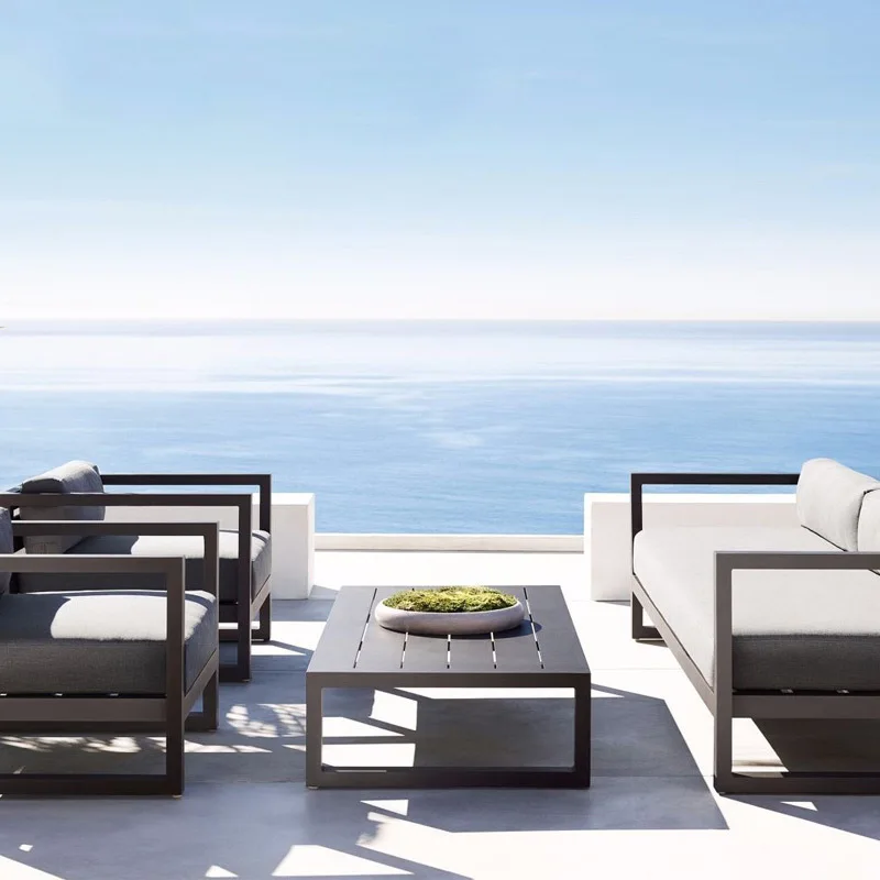 Outdoor sofa coffee table combination courtyard villa waterproof and sunscreen sales office outdoor aluminum alloy leisure chair