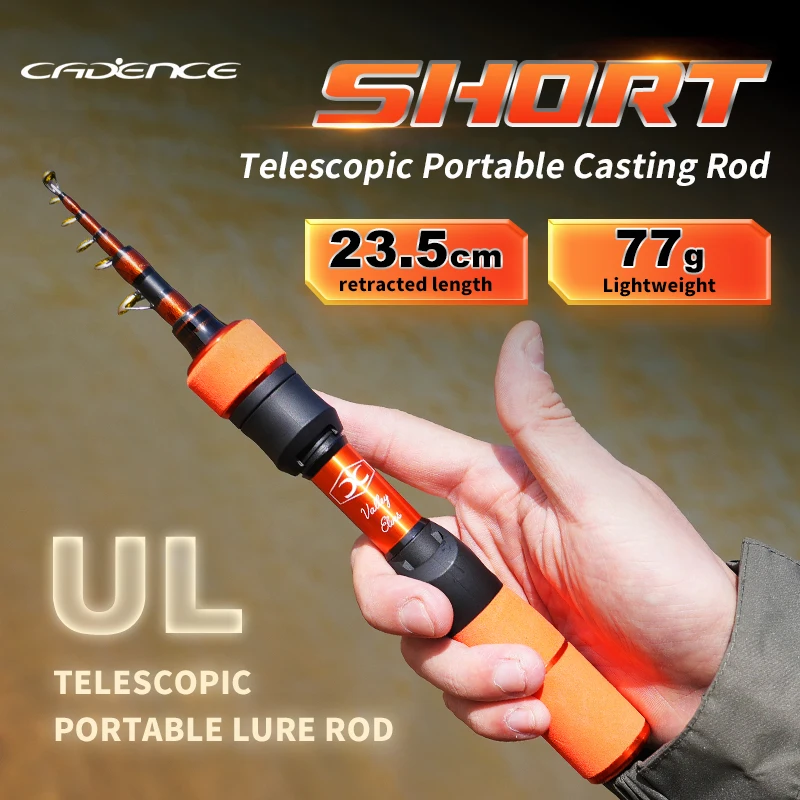 Canne à pêche télescopique ultralégère Cadence Elves 77g 23.5cm 3kg Courbe de test Légère et portable Équipement de pêche
