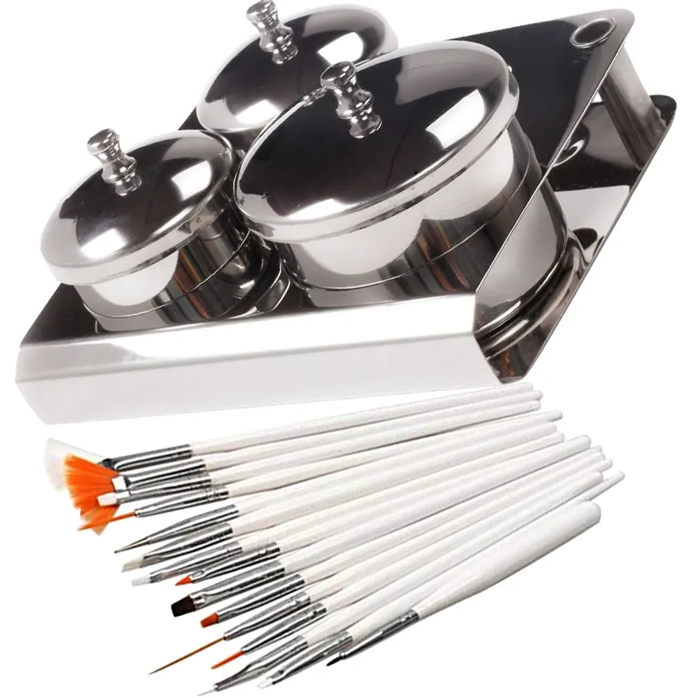 

1Set Professional Stainless Steel Nail Art Cups Compact Lightweight Liquid Powder Holder Mixing Bowl with Lid for Nail Salon