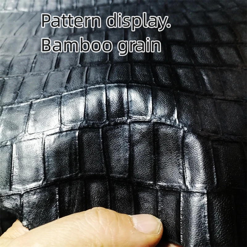 

0.8mm Black Bamboo Grain Goatskin, Top-Grain Leather, Genuine Leather Fabric, DIY for Bags & Cushions, Full Sheet Goatskin