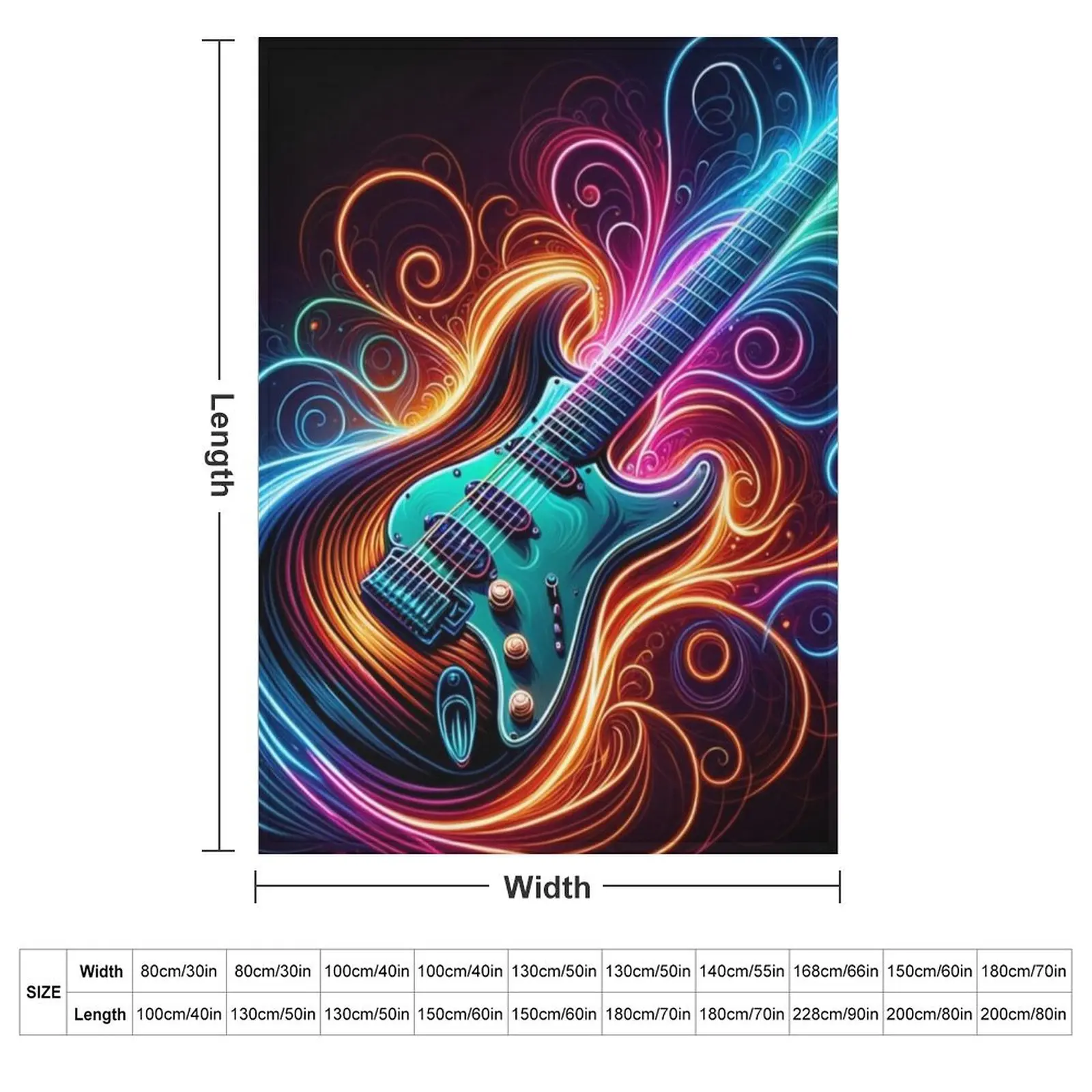 Neon Groove - Electric Guitar Vibes Throw Blanket Soft Big Summer Beddings Plush Designers Custom Moving Blankets