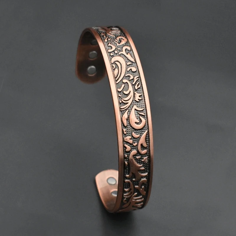

Хит продаж: Магнитный браслет в ретро-стиле с этническим узором, мужской браслет из античной меди с магнитным креплением