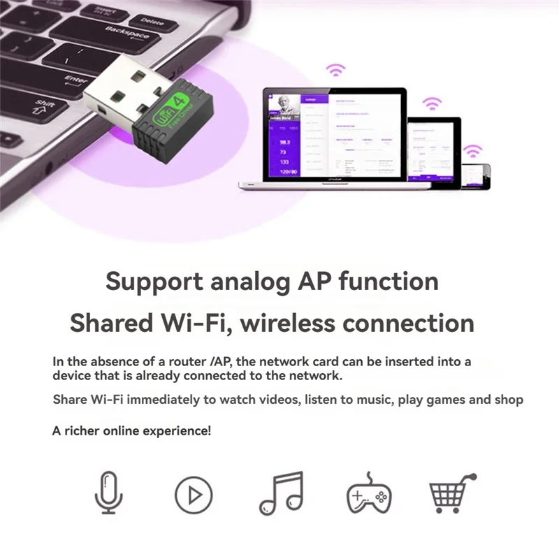 Ingenieuze-150Mbps USB Wifi Adapter Draadloos Netwerk Mini Dongle 2.4Ghz Signaalontvangst Plug & Play Voor PC Laptop Windows
