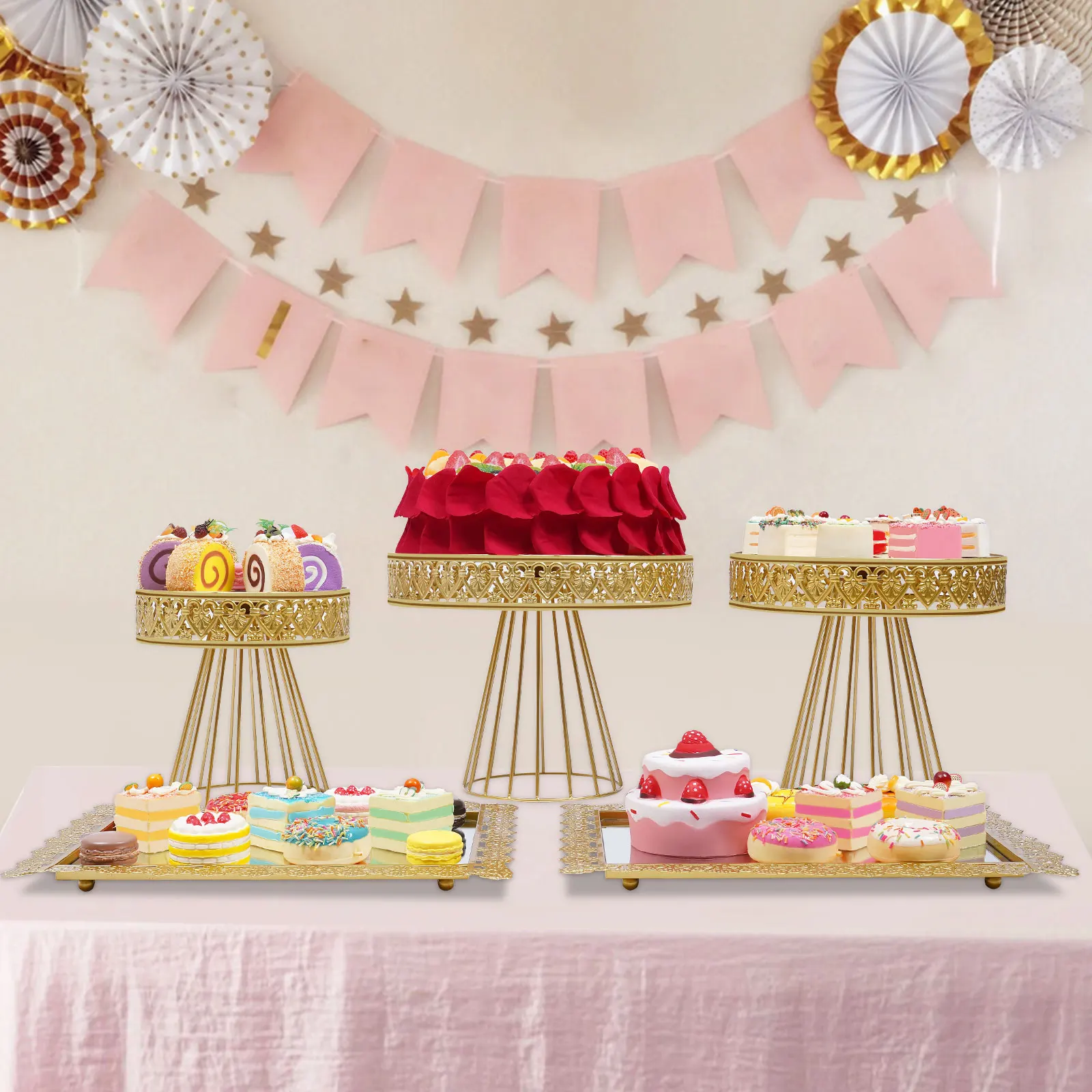 5PCS Cake Stands Round Cupcake Stands Party Celebration Dessert Display Plates Set Wedding