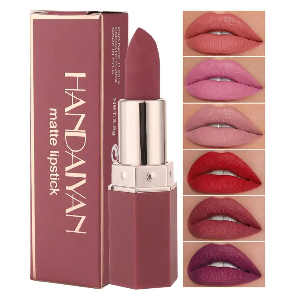 Handaiyan 6 colori Nude Matte Lipstick Waterproof Long Lipstick Red Lip Makeup antiaderente Lasting Velvet stick Pink Sexy Cu H4z2