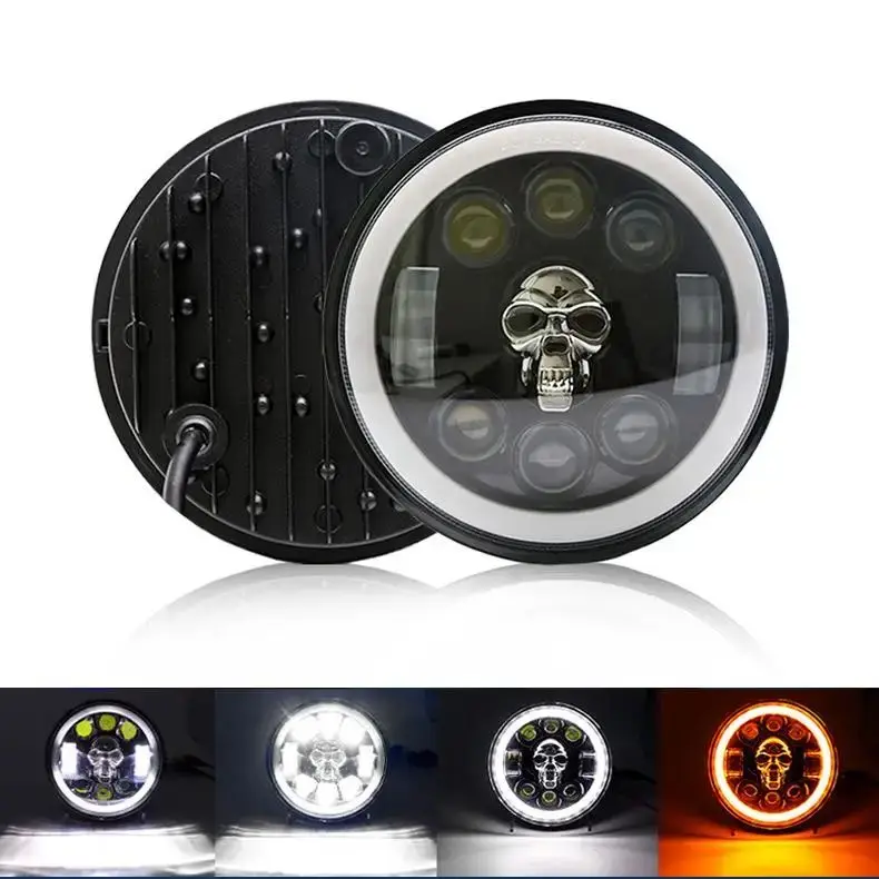

5.75 Inch Colorful Skull LED Work Light for Harley Jeep Off-Road Vehicle Front Lamp Modification Eye-Catching Headlight Design
