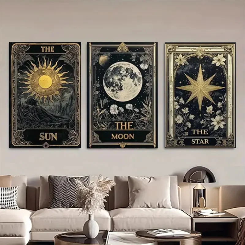 （No Frame 3PCS）-2D Flat, 2D Flat, 2D Flat A Three-Part Canvas Artwork Featuring a 2D Flat Surface in a Bohemian Style, Showca
