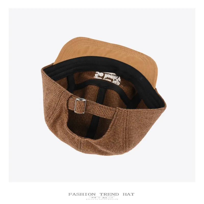 Koreanische Farbblockierte Baseballkappe mit Gestickten Buchstaben, Weicher Schirm, Flacher Schirm, für Männer und Frauen, Herbst- und Winter-Wollmütze – Detail 9