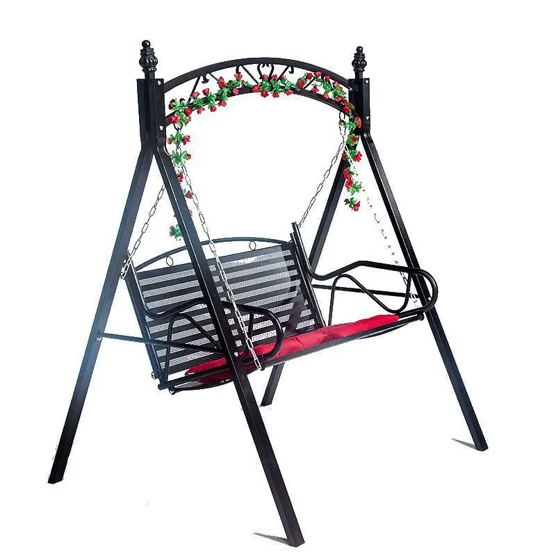 Double Iron Art Swing, Outdoor Garden Frame, Kids Hanging Basket, Adult Hammock Chair, Patio Porch Swing Seat, 2 Person Capacity