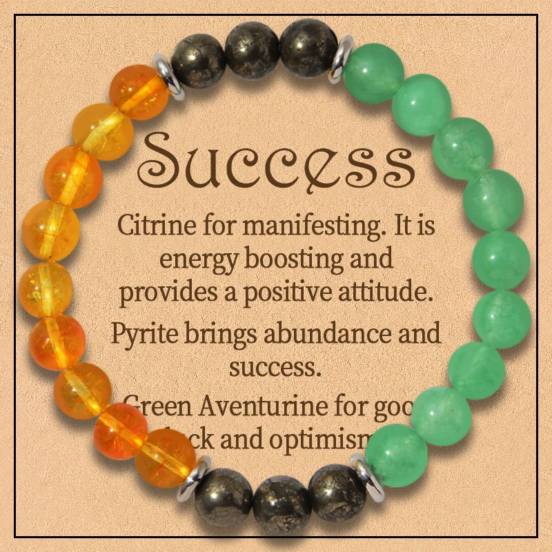 

Success Bracelet With Wish Card- Lucky Bracelet - Attract Wealth, Abundance, & Prosperity - Green Aventurine - Malachite - Pyrit