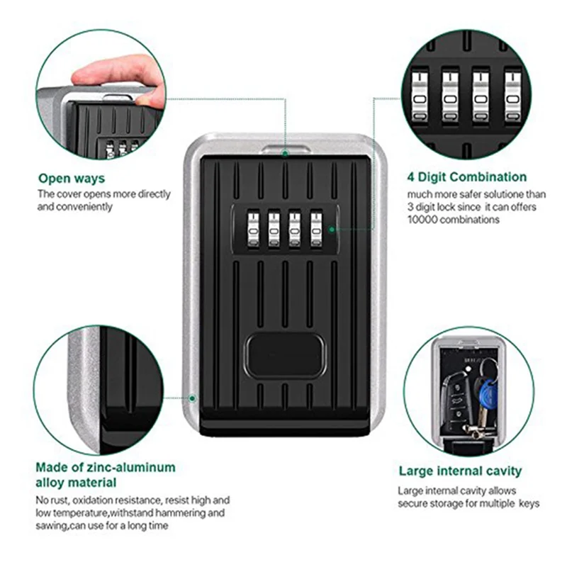 A14M 2X Lock Box 4-значный комбинированный ящик Устойчивый к атмосферным воздействиям укрытие ключей с с сбрасываемым кодом Хранение ключей Настенный монтаж