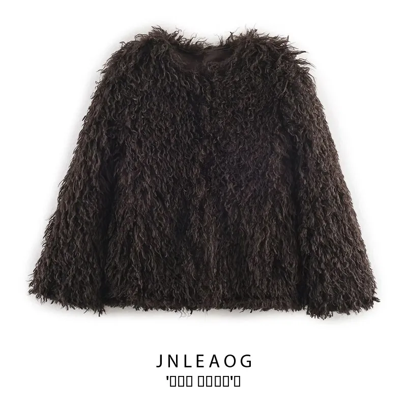

Faionable Artificial Fur Effect Jaet Women's ort Outerwear Autumn New Sle JNLEAOG Versatile Polyester Stand Fit